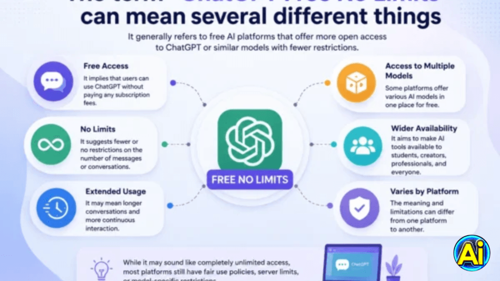 The term “ChatGPT Free No Limits” can mean several different things